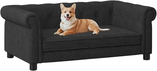39" Dog Sofa Couch Bed for Small to Large Dogs, Soft Memory Foam Pet Sofa with Removable Cover, Comfortable Pet Couch with Backrest and Armrests, Easy to Clean and Maintain