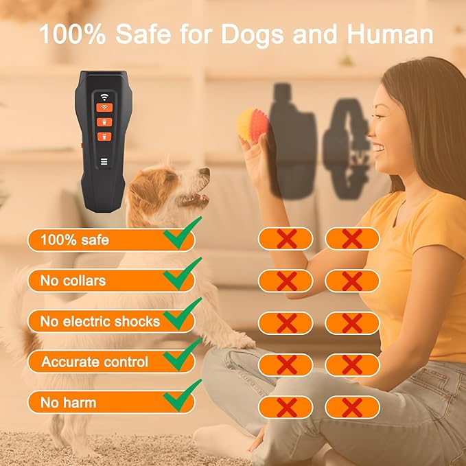 Dog Bark Deterrent Devices,Rechargeable Anti Barking Device Up to 32.8ft Effective Control Range Stops Bad Behavior Dog,Safe for Human & Dogs,Better than Shock Collars or Dog Training Collars,Black
