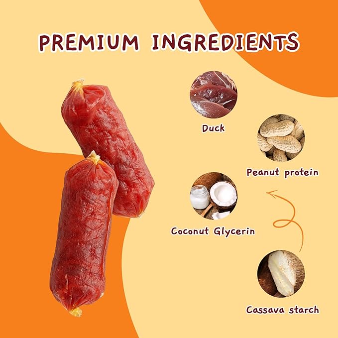 Jungle Calling Grain-Free Duck Sausage Dog Treats, Single Ingredient Duck Jerky, Soft & Chewy Training Treats for Small & Medium Dogs, 10.6 oz
