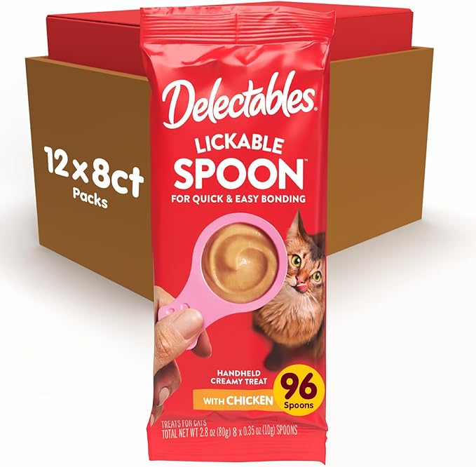 Delectables Lickable Spoon Handheld Wet Cat Treats Made with Cage-Free Chicken, Quick & Easy Creamy Puree, Mess Free, No Added Preservatives, Chicken 96ct