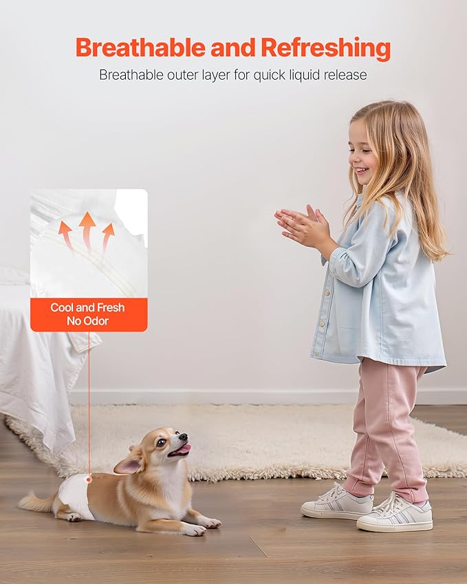 VEVOR Disposable Dog Diapers, Super Absorbent Female Dog Diapers, 360° Leak-Proof Female Doggy Pet Diaper with Wetness Indicator for Heat Period, Training, Incontinence - S, 96 Count (2 Packs of 48)