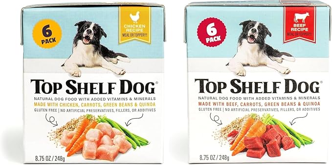 Fresh Dog Food, All Natural Complete Meal or Kibble Topper, Shelf Stable Premade Wet Recipe with Added Vitamins & Minerals for Picky Eaters Puppies Seniors (8.75 Ounce (Pack of 12), Chicken and Beef)