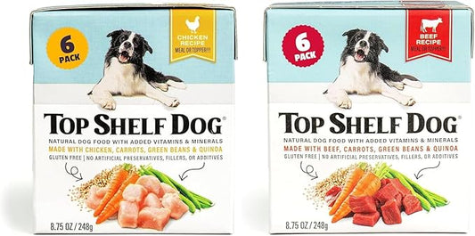 Fresh Dog Food, All Natural Complete Meal or Kibble Topper, Shelf Stable Premade Wet Recipe with Added Vitamins & Minerals for Picky Eaters Puppies Seniors (8.75 Ounce (Pack of 12), Chicken and Beef)