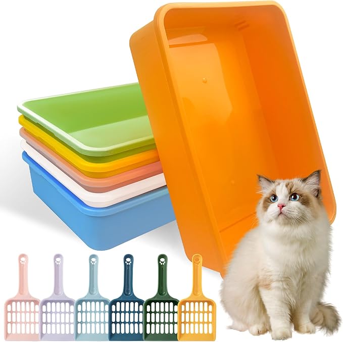 Kitten Small Litter Box Set, 6 Pcs Plastic Kitten Litter Pan with 6 Scooper Cat Litter Box Cat Litter Box Travel Toilet for Small Pet Kitty Bunny Guinea Pig