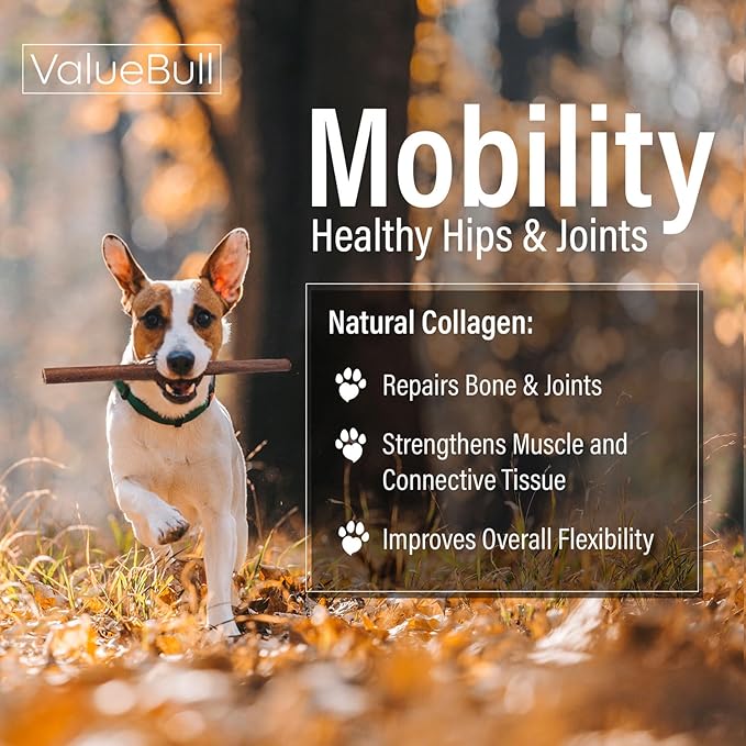 ValueBull Collagen Sticks for Dogs, 12 Inch Medium Chews, Natural Long-Lasting Dog Treats, 50 Count Bulk Pack - Supports Joints, Skin & Coat with Chondroitin & Glucosamine