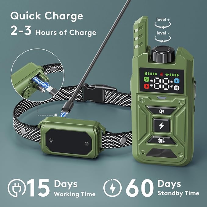 Wireless Dog Fence & Training Collar – Waterproof Electric Fence System with Remote, Pet Containment, Adjustable Range 33–1000ft, Safe Shock/Vibration/Beep Modes (Green with 2 Collars)