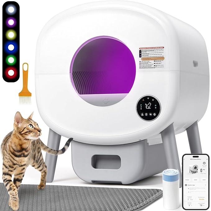 Automatic Cat Litter Box Self Cleaning for Multiple Cats – XL Smart Litter Box with App Control, Odor-Free Waste Disposal, Quiet Operation, Safety Sensors, Compatible with Clumping Litter
