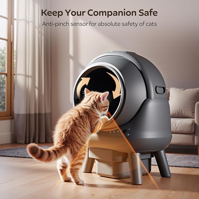 Self Cleaning Litter Box for Multiple Cats – Automatic Cat Litter Box with App Control, Odor-Free Waste Disposal, Dual Safety Sensors, Litter Bags, Grey-Qx2