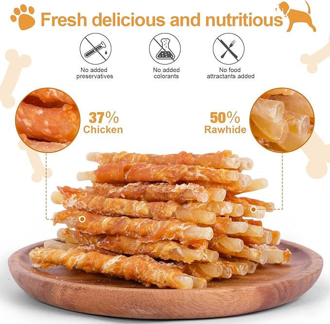 Chicken Wrapped Rawhides for Dogs Treats Puppy Training Snacks Sticks Dog Rawhide Chews All Natural Dog Treats 1lb