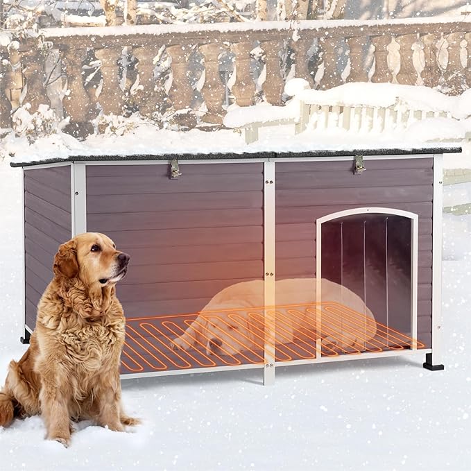 59" Extra Large Outdoor Dog House with Insulated Liner,Dog Kennel with All-Around Iron Frame,Weatherproof Dog Shelter for Small to Large Sizes Dog Kennel (Grey, LH)