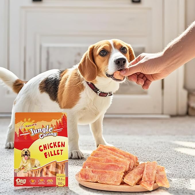 Jungle Calling Dog Treats Chicken Jerky Training Treats, Slow Roasted Snacks for Medium and Large Dogs Chewy Treats 10.6 Ounce (Chicken Fillet)
