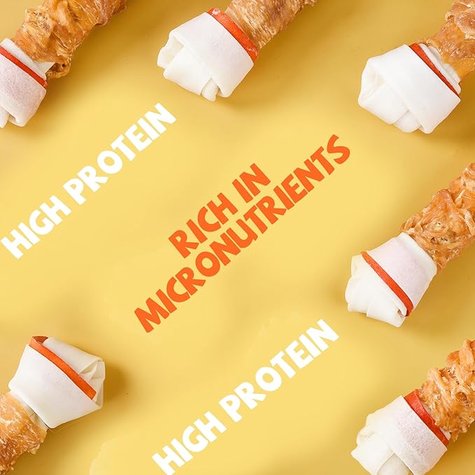 Dog Treats Large Breed, Chicken Wrapped Rawhide Bones 6.5'', Large Size Long Lasting Dog Chews with Taurine, Teeth Cleaning Training Treats Snacks for Medium Large Dogs, 4 Counts, 10.6 oz