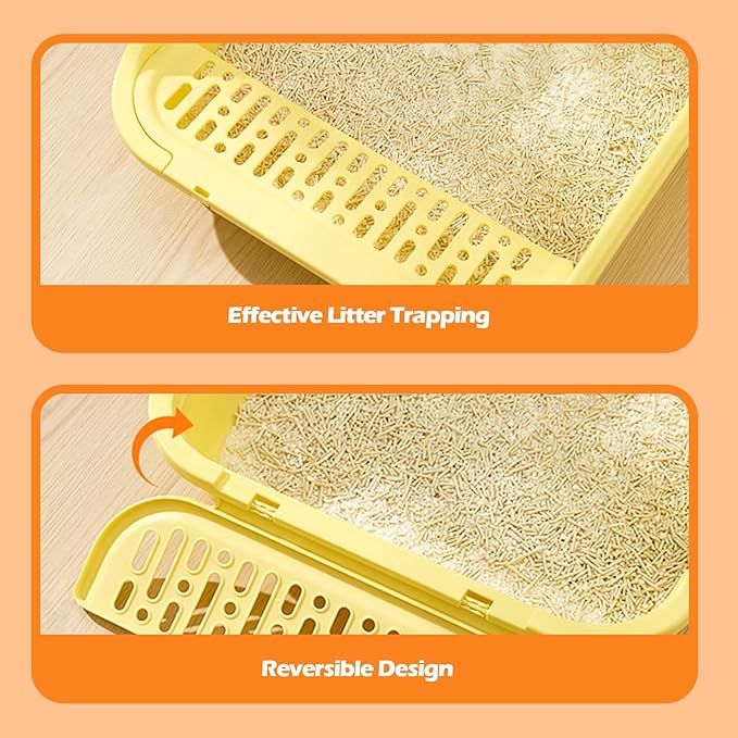 SpaceTime Large Cat Litter Box with High Sides,Cat Boxes for Indoor Cats,Cat Litter Pan for Kitty,Litter Box with Low Entry,Easy to Clean,Anti-Splashing(Grey)