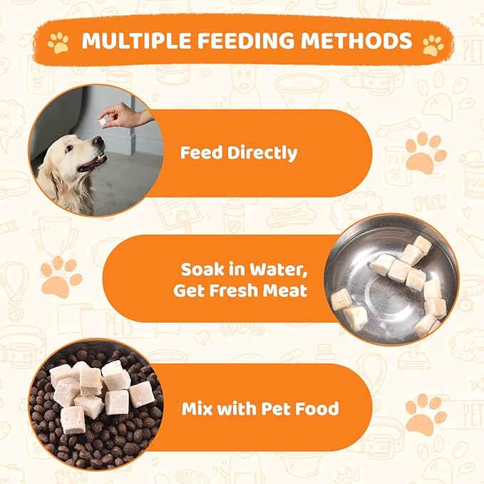 Meaty feast Freeze Dried Chicken Cat & Dog Treats for Training, Healthy High Protein Limited Single Ingredient Pet Food Snacks for Small, Medium, and Large Dogs Cats(Raw Chicken Breast Cubes, 5oz)