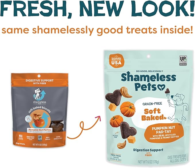 Shameless Pets Soft-Baked Dog Treats, Pumpkin Nut Partay - Natural & Healthy Dog Chews for Digestive Support with Fiber - Made in USA, Free from Grain, Corn & Soy - 2-Pack