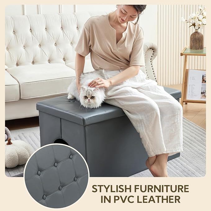 MEEXPAWS Cat Litter Box Enclosure Furniture Hidden, Cat Washroom Bench Storage Cabinet | Extra Large 35.4'' x 19.7'' x 19.7''| Dog Proof | Waterproof Inside/Easy Clean | Easy Assembly | Odor Control