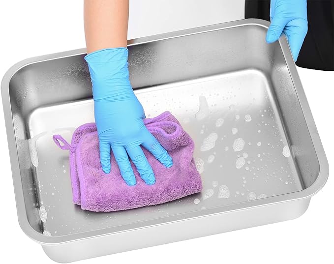 Kichwit Stainless Steel Cat Litter Box, Metal Cat Litter Pan, Kitten Litter Box Tray, Non Stick Smooth Surface (17.5" L x 13.5" W x 6" H)