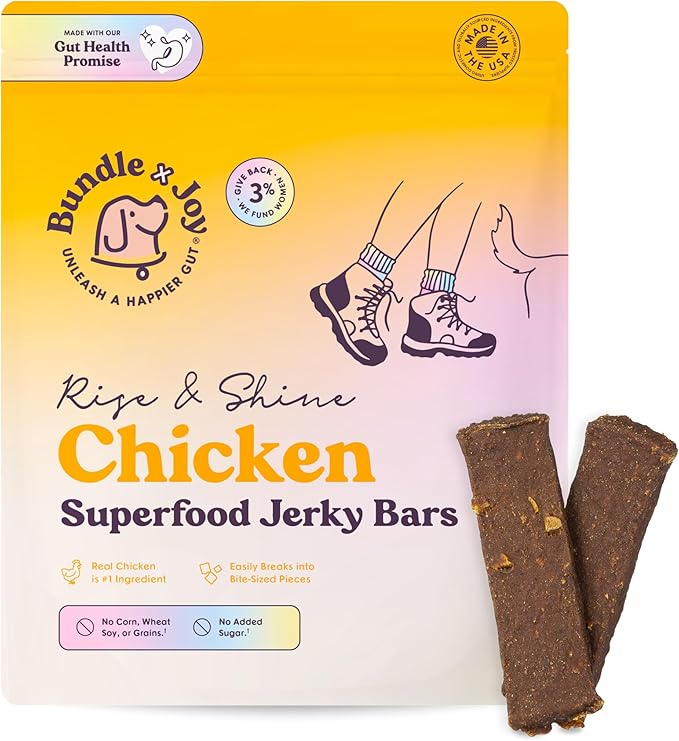 Rise & Shine Dog Treats Chicken Jerky Snack Bars, 5 oz Bag, Puppy and Training Treats, Natural Superfood Grain Free Made with Real Chicken, Superfoods, Corn Free & Soy Free