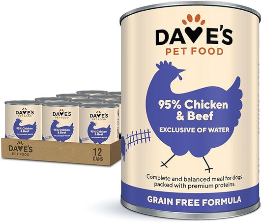 Dave's Pet Food Grain Free Wet Dog Food (95% Chicken & Beef), Made in USA, Limited Ingredients, Wheat & Gluten-Free, Added Vitamins & Minerals, 12.5 oz Cans (12 Pack)