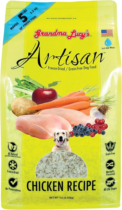 Grandma Lucy's Artisan Dog Food, Grain Free and Freeze-Dried - Artisan Chicken, 1Lb Bag