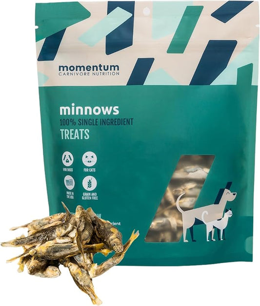 Momentum Carnivore Nutrition Freeze-Dried Minnows Dog Treats & Cat Treats – Single-Ingredient, High-Protein, Grain-Free, Natural Whole-Fish Treat – Made in USA – 2 oz Bag
