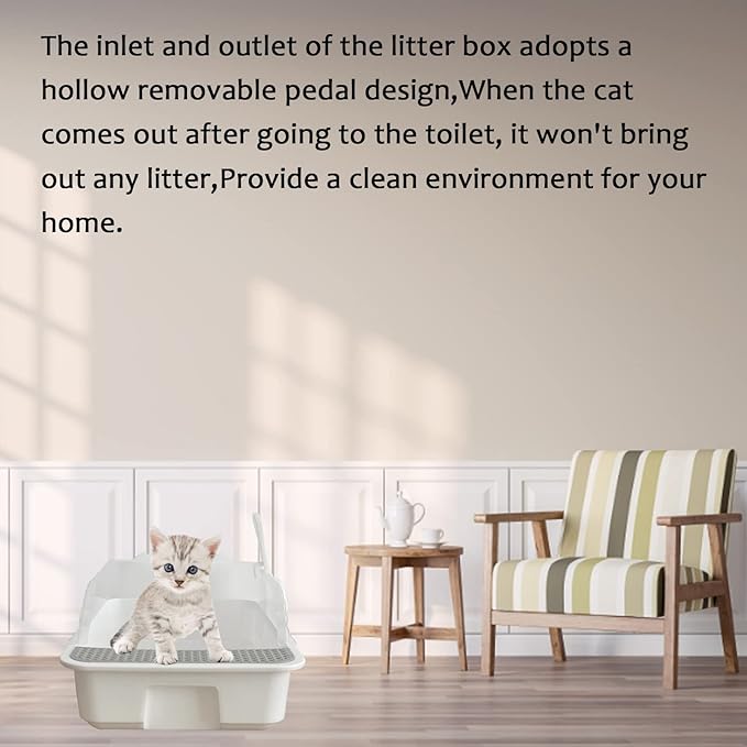 Open Cat Litter Box with High Side,Heightening Anti-Splashing Cats Litter Pan,Kitten Toilet with Litter Sifting Scoop,Semi-Enclosed Removable Kittens Litter for Easy to Clean Boxes No Odor
