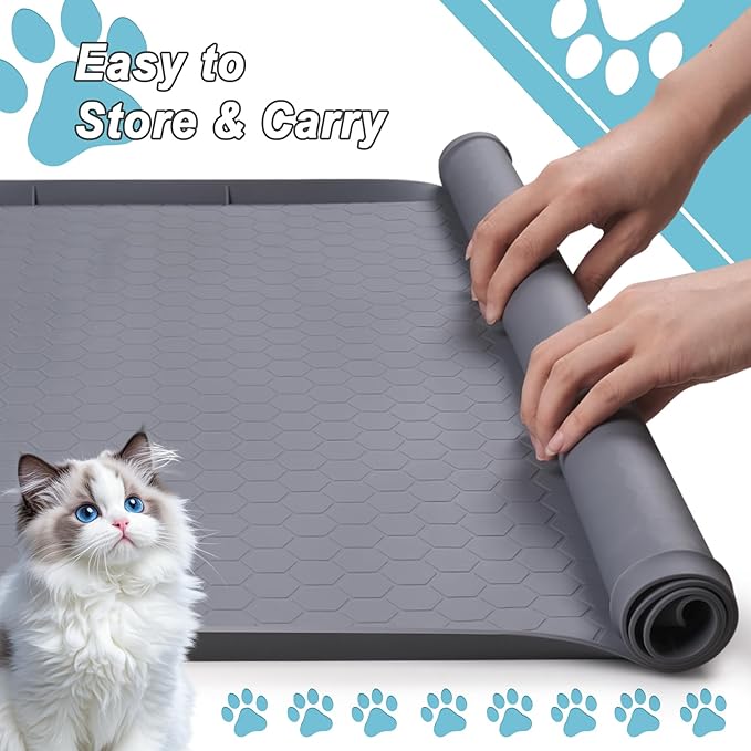 Pee Pad Tray Holder for Dogs, Extra Large Soft Silicone Pet Pad Holder 34" x 22" Pee Pads, Non-Slip High Edge for Leak-Proof Urine, Floor, Cat Litter Mat with Complimentary 6 Clamps
