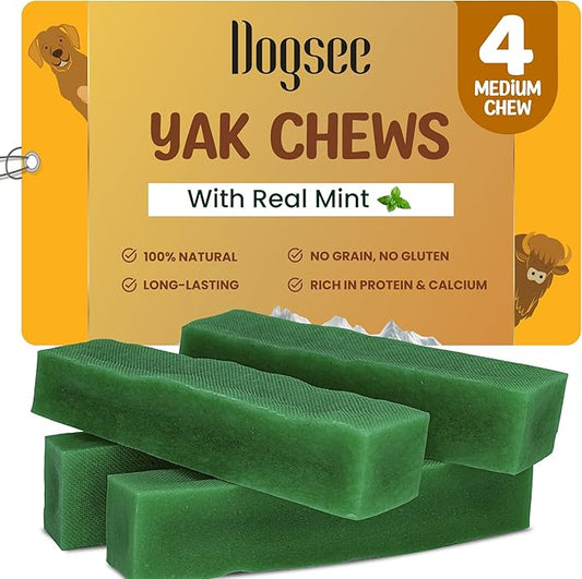Dogsee Mint Flavor Himalayan Yak Chews for Dogs (Medium - 4 Bars) | Aid Digestion | Dog Chews for Teeth Cleaning | Odorless Dog Treats | Rawhide Free | Long Lasting