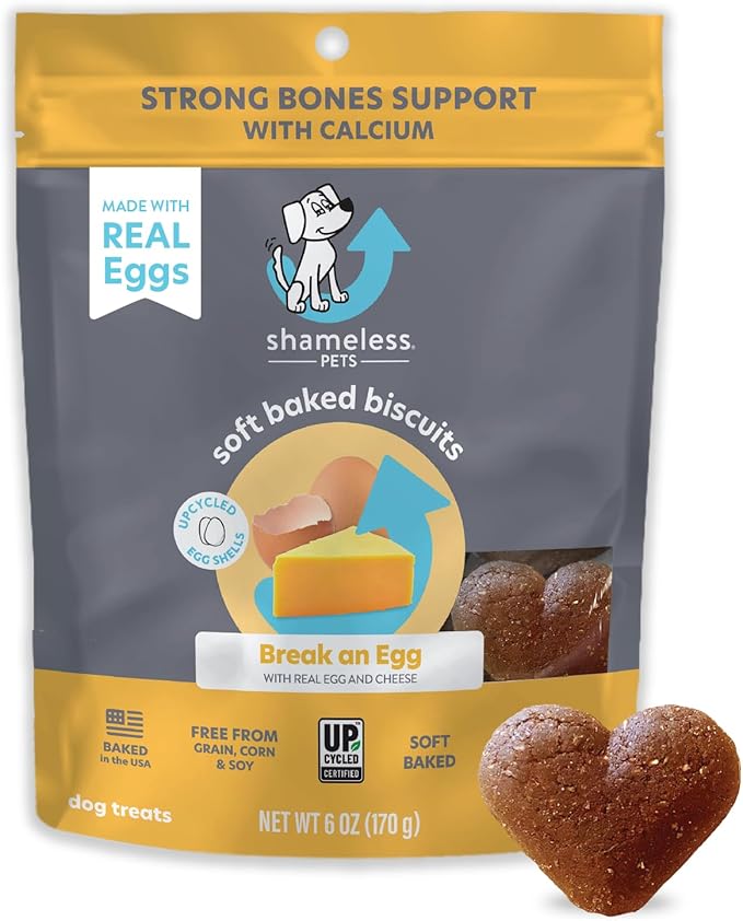 Shameless Pets Soft-Baked Dog Treats, Break an Egg - Natural & Healthy Dog Chews for Strong Bones Support with Calcium - Dog Biscuits Baked & Made in USA, Free from Grain, Corn & Soy - 1-Pack