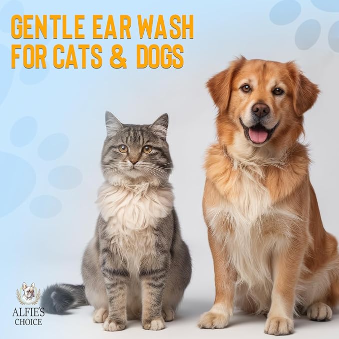 ALFIE'S CHOICE Dog Ear Wash Cleaner – Soothes Itchy Ears, Removes Wax & Odor – with Tea Tree Oil, Lavender & Witch Hazel – Gentle Ear Wash for Dogs & Cats 16 fl oz