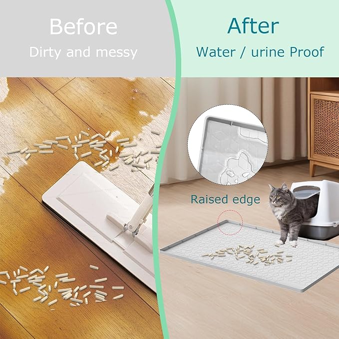 Cat Litter Mat for Litter Box, Silicone Large Cat Litter Trapping Mat - 28x22 in, Waterproof & Non-Slip, Durable & Easy Clean, Light Gray