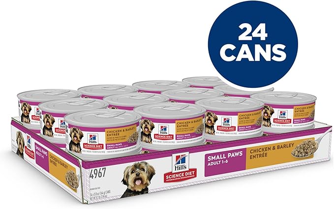 Hill's Science Diet Small & Mini, Senior Adult 7+, Small & Mini Breeds Senior Premium Nutrition, Wet Dog Food, Chicken & Barley Loaf, 5.8 oz Can, Case of 24
