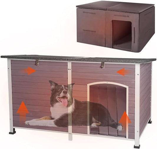 59" Extra Large Outdoor Dog House with Insulated Liner,Dog Kennel with All-Around Iron Frame,Weatherproof Dog Shelter for Small to Large Sizes Dog Kennel (Grey, L)