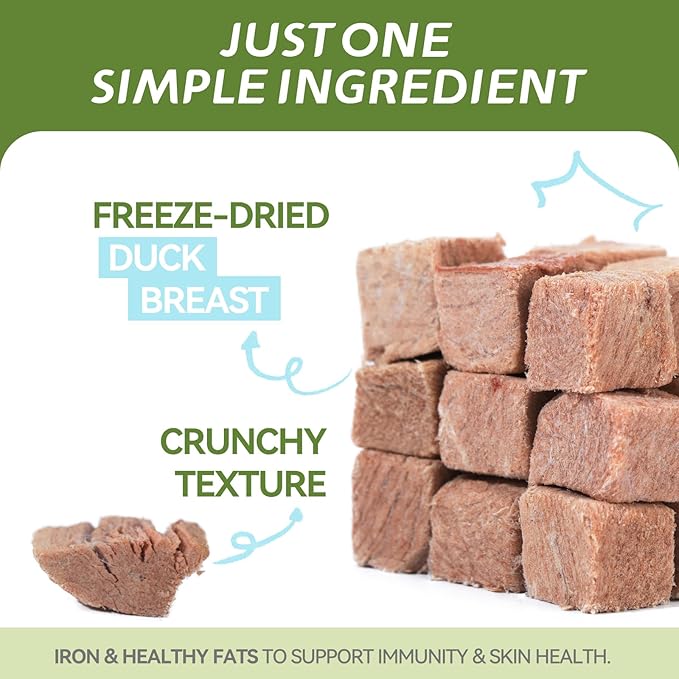 OPET Freeze Dried Duck Cat Treats, Single Ingredient Grain Free High Protein Pet Food for Cats and Dogs, Healthy Training Snacks，Freeze Dried Food Topper (Duck Cubes, 6.36 Ounce)
