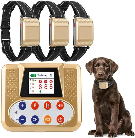 Wireless Dog Fence, Electric Dog Fence & Remote Training Collar, Vibration & Shock, IP65 Waterproof Collar for Large and Medium Dogs with 3 Training Modes, Dog Container Boundary System,for3dogs