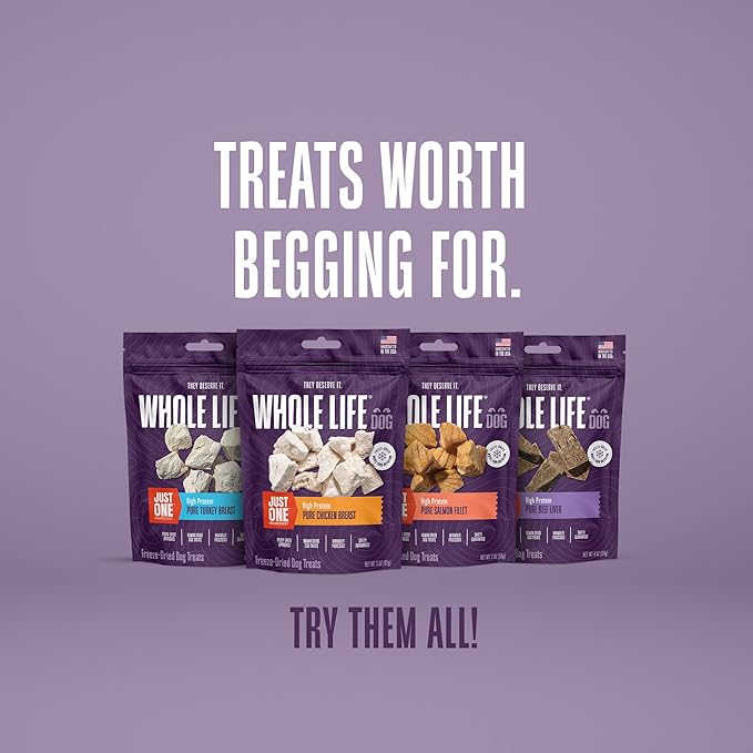 Whole Life Dog Just One Beef Liver Freeze Dried Dog Treats - Human Grade High Protein Food, Healthy Training Snacks, Freeze Dried Food Toppers, USA Made Natural Treats - 4 oz (Pack of 1)