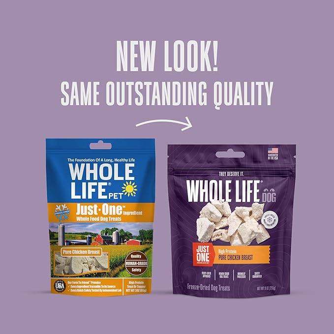 Whole Life Dog Just One Chicken Freeze Dried Dog Treats - Human Grade High Protein Food, Healthy Training Snacks, Freeze Dried Food Toppers, USA Made Natural Treats - 10 oz (Value Pack of 1)