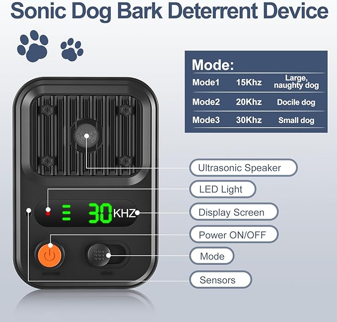 YEOWWW! Anti Barking Device for Dogs, Rechargeable Ultrasonic Dog Control Devices Up to 50 Ft Range with 3 Modes,Silencer Sonic Barking Deterrent Indoor/Outdoor Safe for Dog & People (Balck) 3
