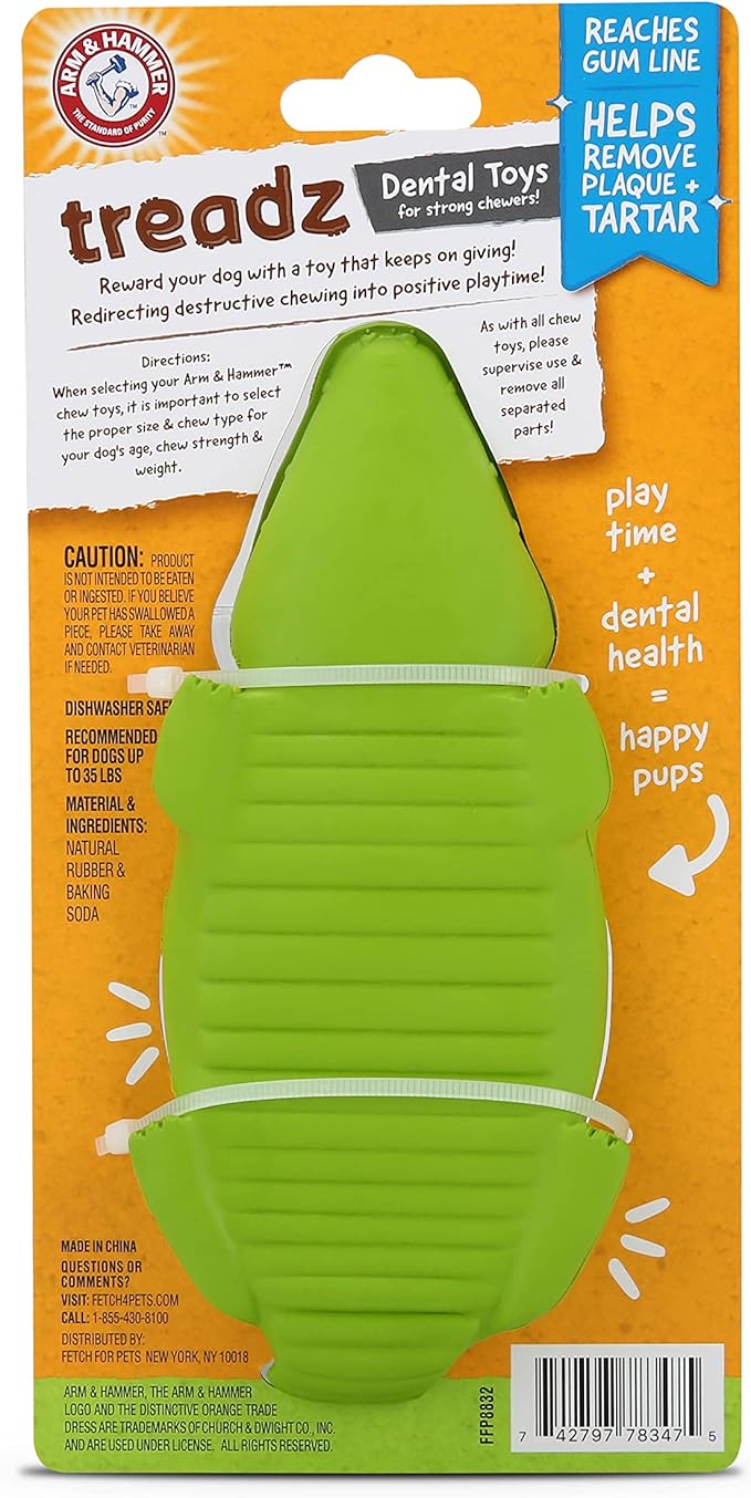 Arm & Hammer for Pets Super Treadz Gator Chew Toy - Best Chew Toys Reduce Plaque & Tartar Buildup Without Brushing - for Dogs up to 35 Lbs (Pack of 12)