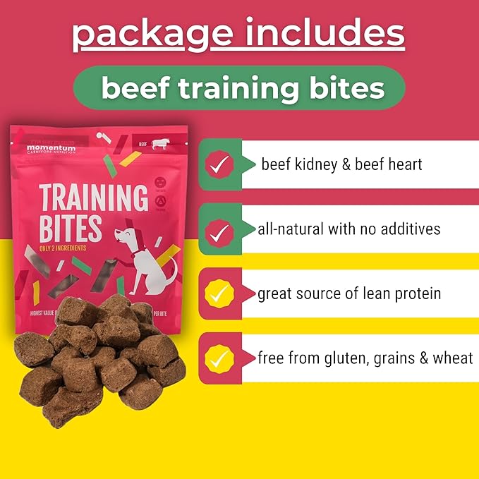 Momentum Carnivore Nutrition Freeze-Dried Beef Training Bites – Two Ingredients-Beef Kidney and Heart, Grain-Free, All-Natural Dog Treats –Made in USA – Perfect for Training & Rewards- 2.5 oz Bag