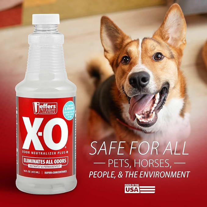 Jeffers X-O Odor Neutralizer Plus+ 16 oz - All Natural Organic Pet Odor Eliminator, Non-Toxic, Eco Friendly, Multi-Surface Cleaner for Dog Carpet, Bedding, Cat Litter Box, Horses, and Home Use