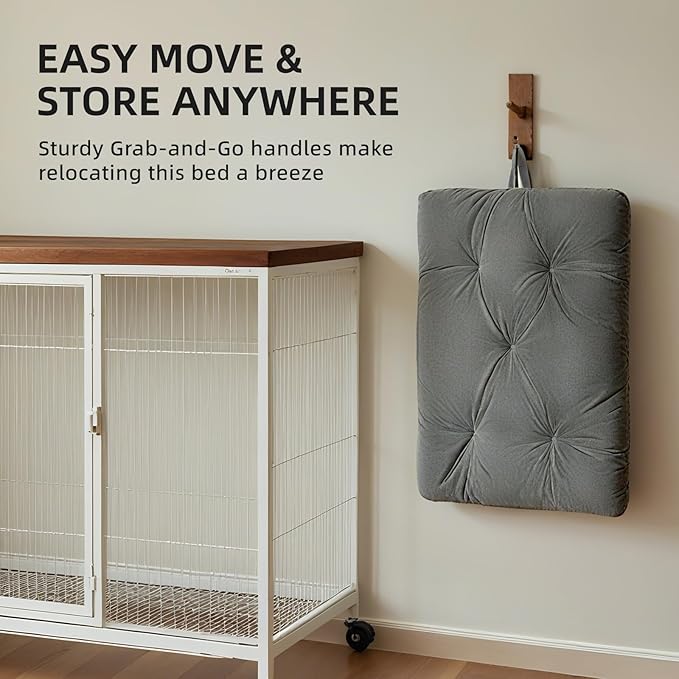 Extra Large Dog Bed Washable Pet Bed Mattress with Oxford Fabric Pillow Cushion for Crate Kennel Pet Easy-Carry Cat Beds,47”Lx29”W,Gray