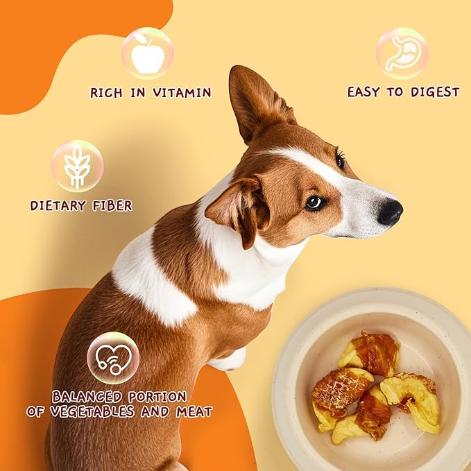 Jungle Calling Dog Treats, Skinless Chicken Wrapped Apple Treats, Gluten and Grain Free, Chewy Dog Bites for Balanced Nutrition, 10.6oz