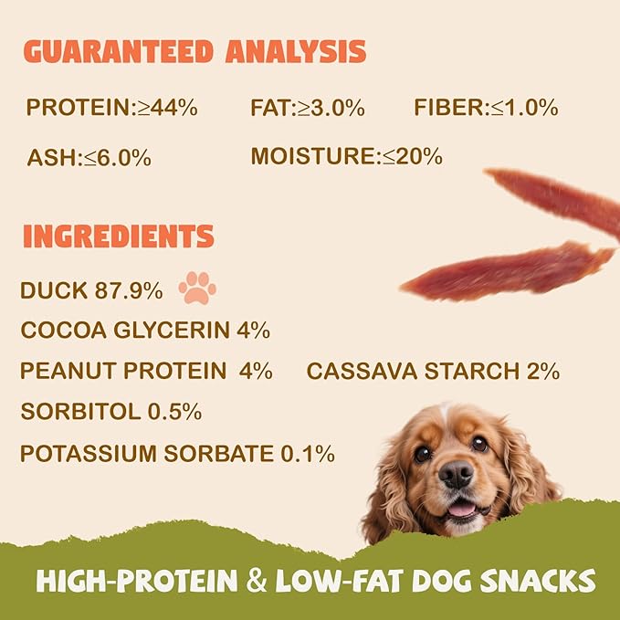Duck Jerky Crisp Flakes Dog Treats, Duck Jerky Chip Flakes w/1% Taurine, Dog Training Rewards Snacks High Protein Easy to Digest, Rawhide-Free, Gluten-Free, for All Life Stage Dogs,10.58 oz