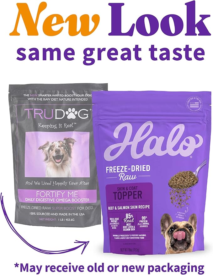 Halo Freeze Dried Raw Dog Food Topper, Beef And Salmon Recipe, For Skin & Coat Support, Real Meat Topper, Omega 3 Fatty Acids, 1lb Bag