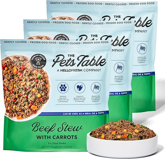 The Pets Table Human-Grade Beef Stew Fresh Dog Food, Dog Food Topper or Complete Meal, 9 Count of 32-oz Pouches, 17.7lbs