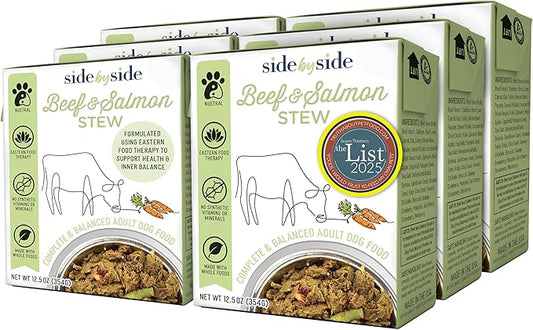 Side by Side Beef & Salmon Stew, Neutral Dog Food for All Breeds, Made of Whole Foods, Every Ingredient Has a Purpose, No Artificial Additives, Fillers, or Gums, Ready to Serve, 12.5 oz, 6 Pack