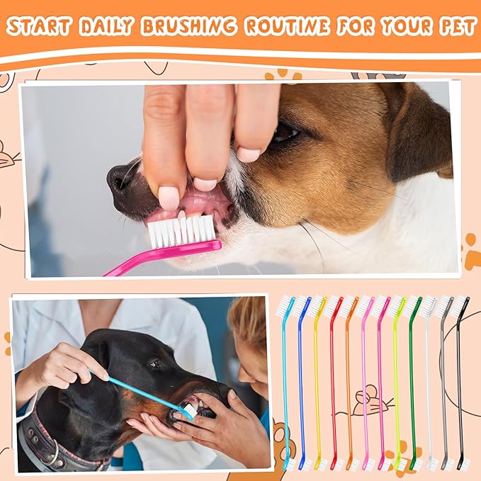 12Pcs Toothbrush for Dogs Small Breed,Dual Headed Dog Toothbrush,Dental Hygiene Soft Toothbrushs to Clean Pet Teeth,Dog Tooth Brush for Small to Large Dogs, Cats and Most Pets, 12 Color
