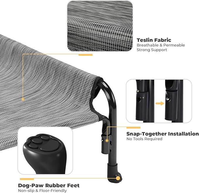 Veehoo Large Elevated Dog Bed, Outdoor Raised Dog Cot Hammock Bed with One-Sided Removable Headrest Bolster, Cooling Breathable Washable Teslin Mesh, Off Ground, Anti-Slip, XXL, CWC2204BCP