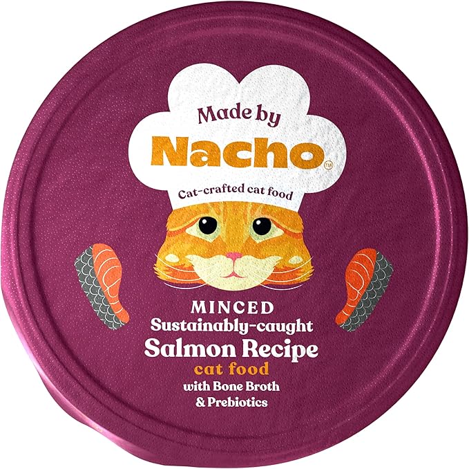 Made by Nacho Wet Cat Food, Sustainably-Caught Minced Salmon in Bone Broth for Hydration, Digestive Health, High Protein, 2.5 Ounce Cups (10 Pack)